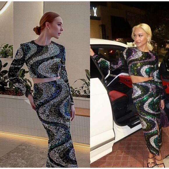 Elliatt Frances Crop Top & Skirt Set in Sequin Midi Skirt Set size XS NWT$400 - Picture 8 of 15